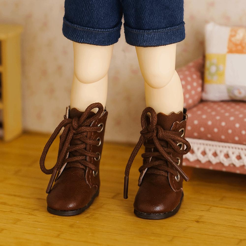 1 Pair High-top Obitsu 11 Doll Leather Boots 4-holes Mini 1/6 Bjd Doll Leather Shoes Cute Fashion 1/6 Bjd Doll Boots Children