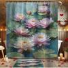4Pcs Lotus Blooming Beauty Shower Curtain Set with Non-Slip Bath Mat, Toilet Lid Cover, Contour Rug & 12 Hooks, Bathroom Decor