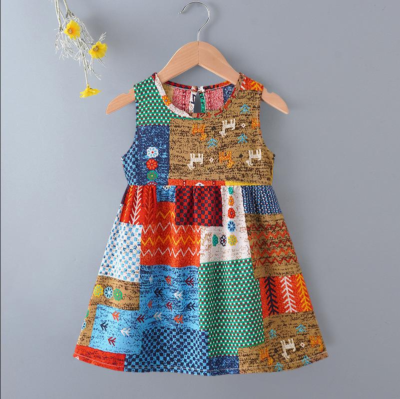 Vestido de Praia de Princesa Floral de Verão para Meninas, Regata de Algodão e Seda, Saia Evasê