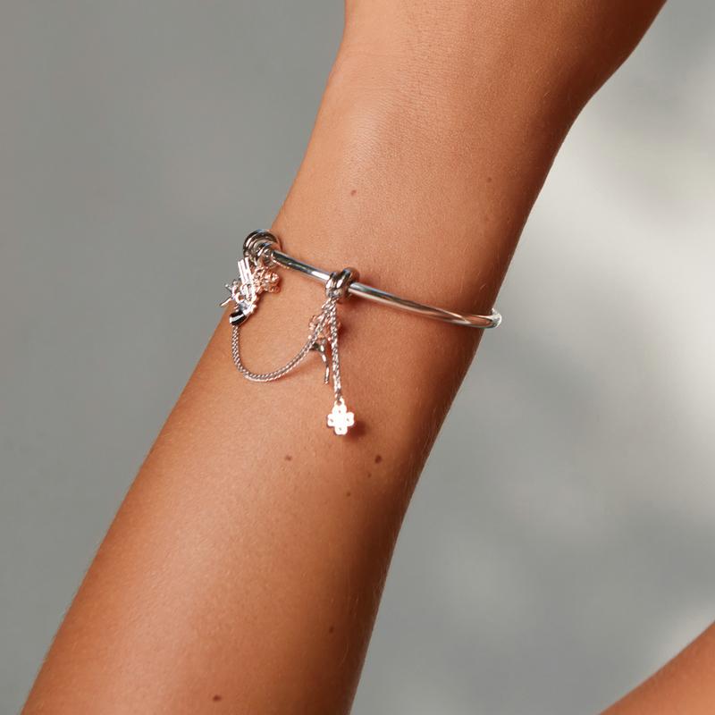 WOSTU Real 925 Sterling Silver Rose Flower Charms Fit Original Bracelet DIY Necklace Pendant Valentine's Day Jewelry Lover Gift