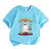 Kids Boys Girls 100% Cotton Short Sleeve Crew Neck T-Shirt, Funny F-Caw-F Ghost Chicken Cartoon Print Halloween Casual Tee with Pumpkin Trick Treat Pa