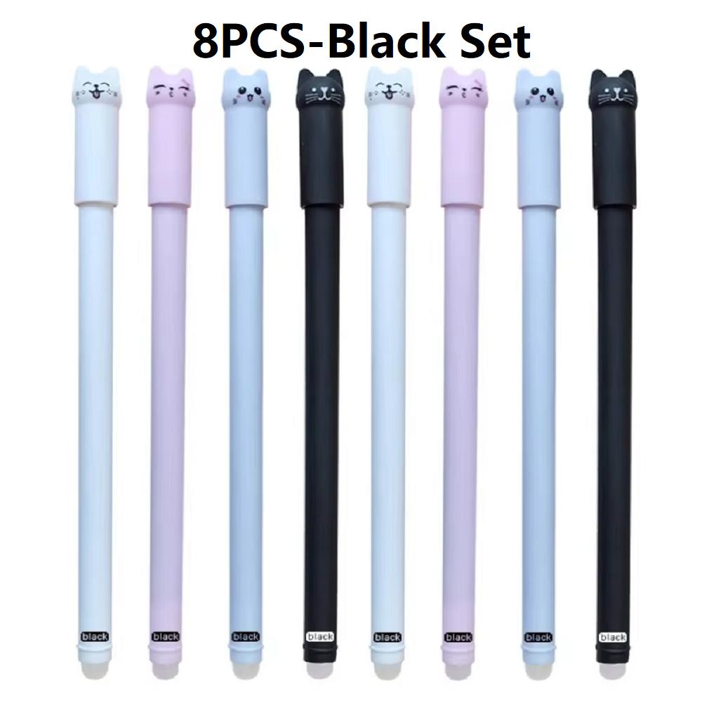 4-12PCS Cute Cat Pens Kawaii Erasable Gel Pens Set 0.5mm Blue/Black Ink Ballpoint Pens School Office Supplies Writing Stationer