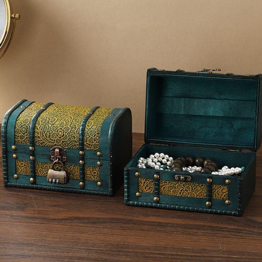 Antique Finish Jewelry Keepsakes Box Wooden Organizers Case Home Decoration Box  Photo Storage