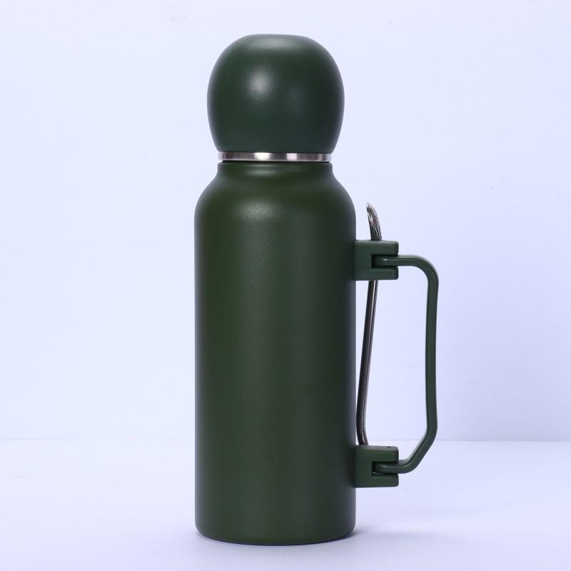Stainless Steel Insulated Travel Mug With Handle Straw Spoon - 1300ml Large Capacity Vacuum Thermos Gym Office Outdoor