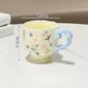 High looking Flowery and High Footed Ceramic Cup for Household Drinking Cup Pastoral Retro Couple Water Cup Office Coffee Cup