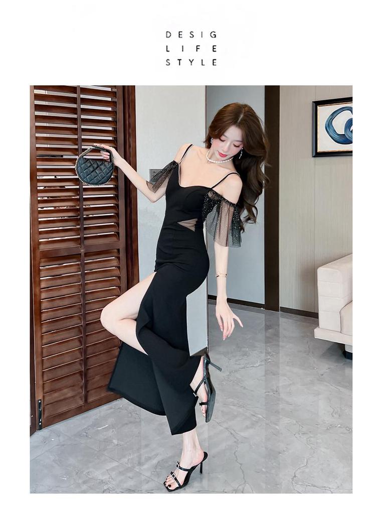 Women's Sexy Black Evening Dress - Elegant, Slim-Fit Summer Banquet Fashion