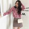 Suéter curto com estampa de leopardo slim, gola redonda, manga comprida, pulôver, malhas femininas jovens