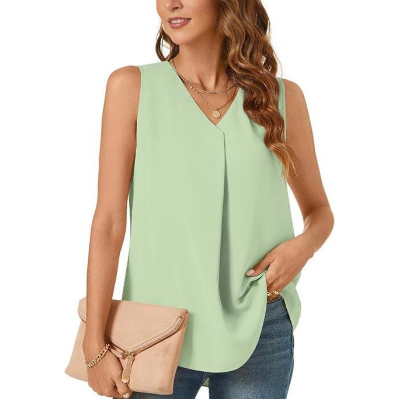 BITCED Women's Fashion Casual Solid Color Print Sleeveless V Neck Blouses & Shirts