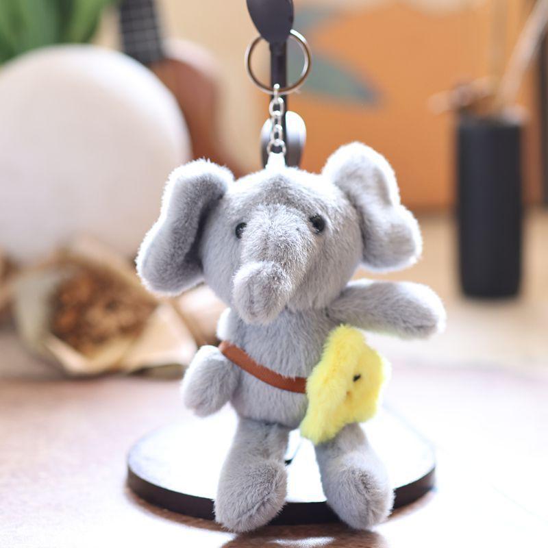 1Pcs Cute Star Elephant Keychain Small Animal Key Ring Bookbag Pendant Plush Toy Birthday Christmas Gift