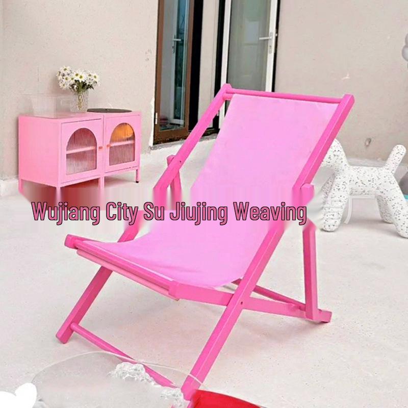 Pink Wooden Outdoor Lounge Chair for Beach, Balcony, Camping, and Garden