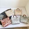 Borsa Tote Jacquard in Tela Chegsam Accessori Manico con Giunzione in Bambù Borsa a Mano Stile Cinese Grande Capacità Chiusura con Zip