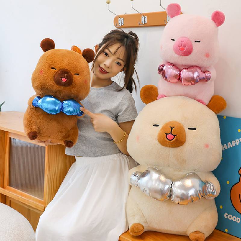 Plush Capybara Boxing Toy Dolls Pillow Smile Expression Children Birthday Gifts