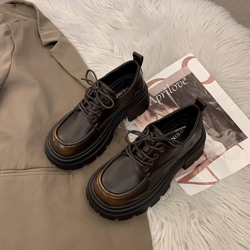 Fashion Briti Sle Women's Loers Thi Boted Design Versatile Faion Single oes Casual round Toe High Heel Rubber Sole