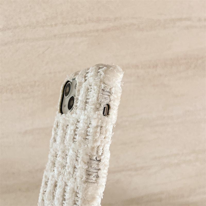 Cream-colored velvet phone case for iPhone 15, iPhone 16, and iPhone 17 Pro Max