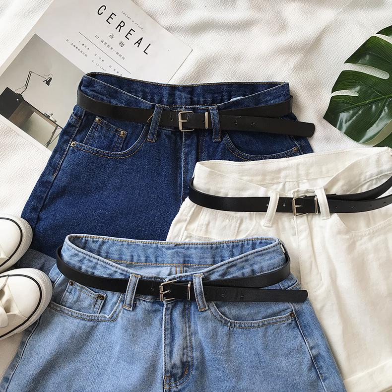 Women's High-Waisted Korean Style Denim Shorts with Rolled Hem