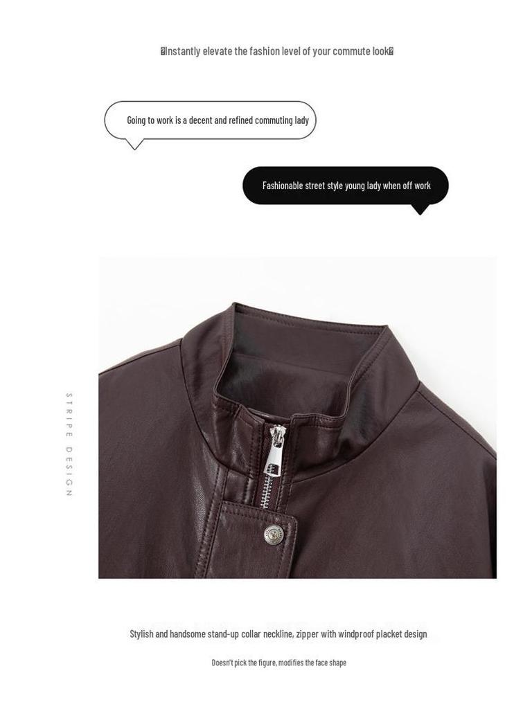 Genuine Lambskin Casual Leather Jacket 2025: Versatile Loose Stand Collar Outerwear for Petite Sizes