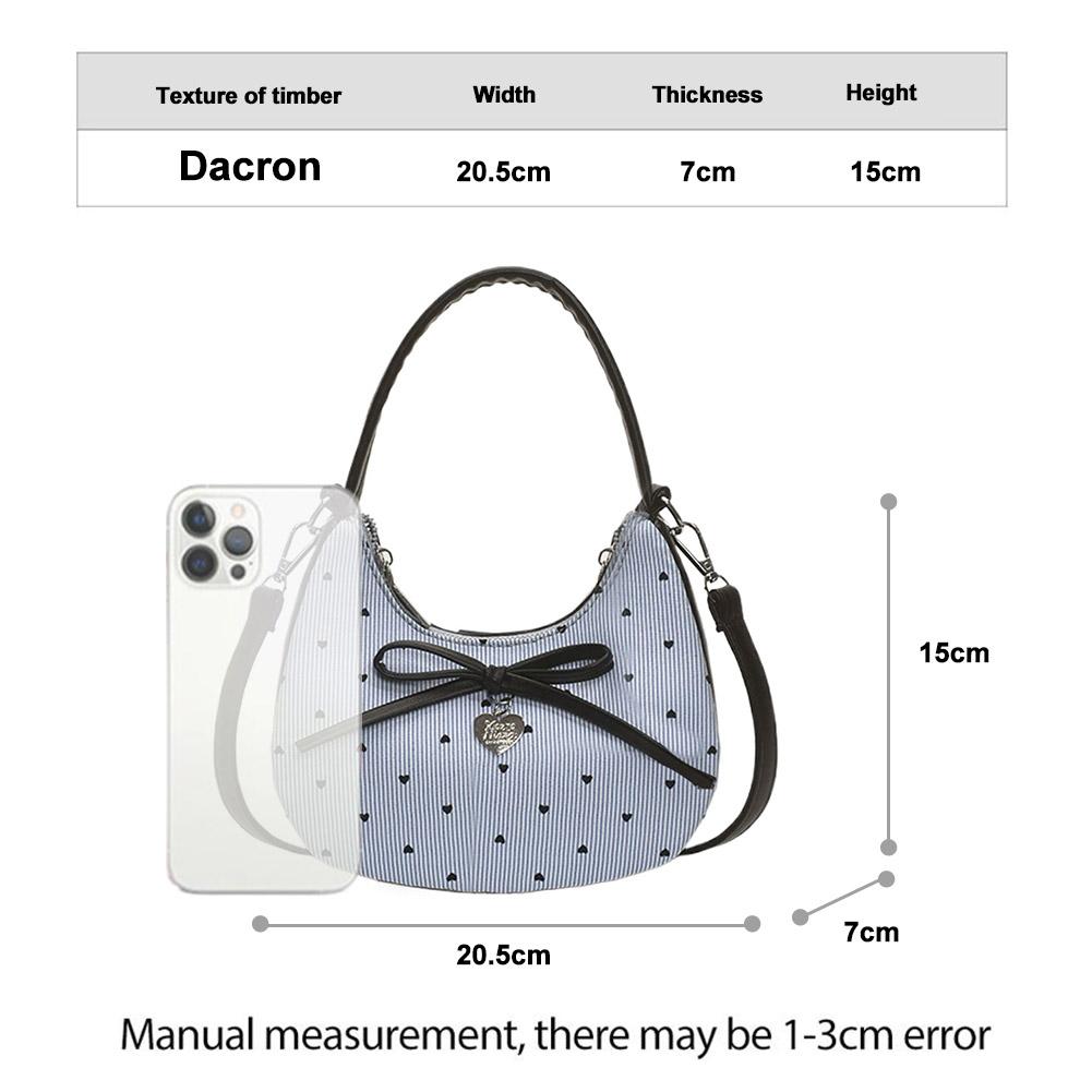 Fashion Bow Handbag for women Sweet Print Metal heart Pendant Underarm pouch Single shoulder Commuting Hand-held Crossbody bag