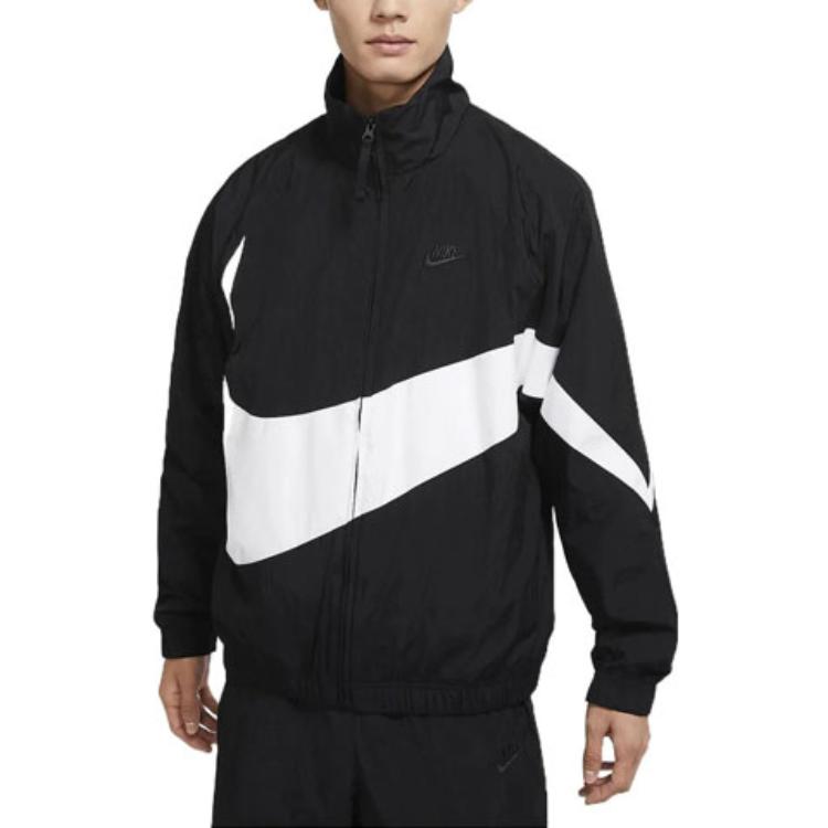Nike Big Swoosh Woven Windbreaker Full-Zip Stand Collar Casual Sports Jacket Men Black White DV1363-010
