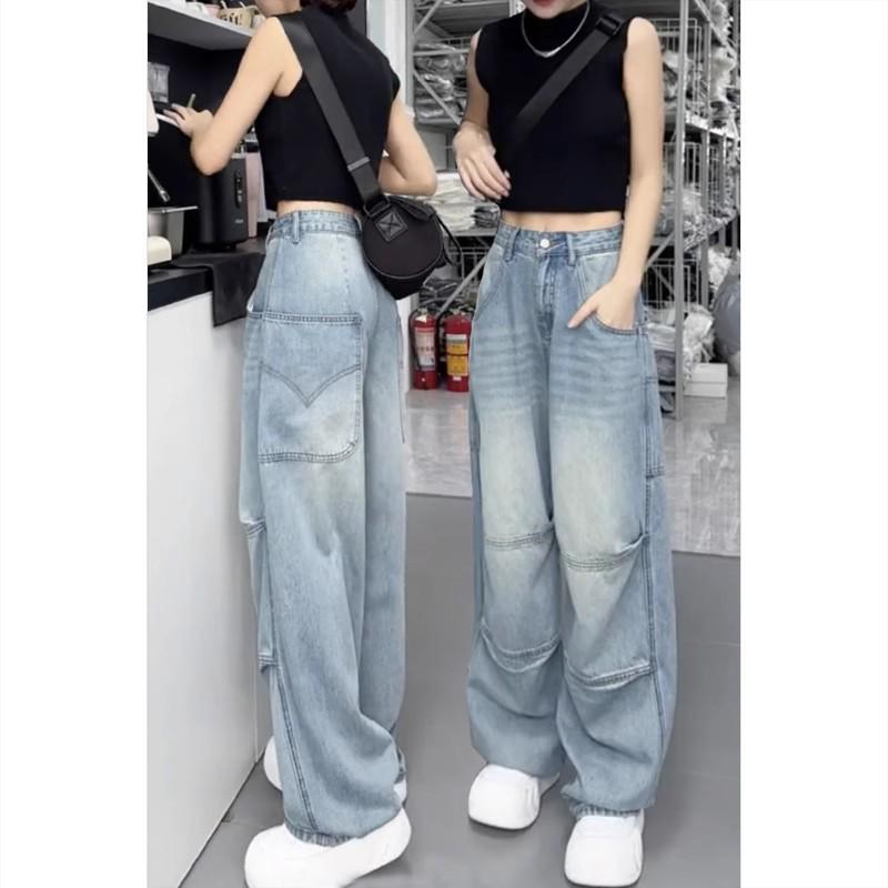 Plus Size Women's Wide Leg Jeans - Autumn Pear-Shaped Fit, Loose Cargo Long Pants