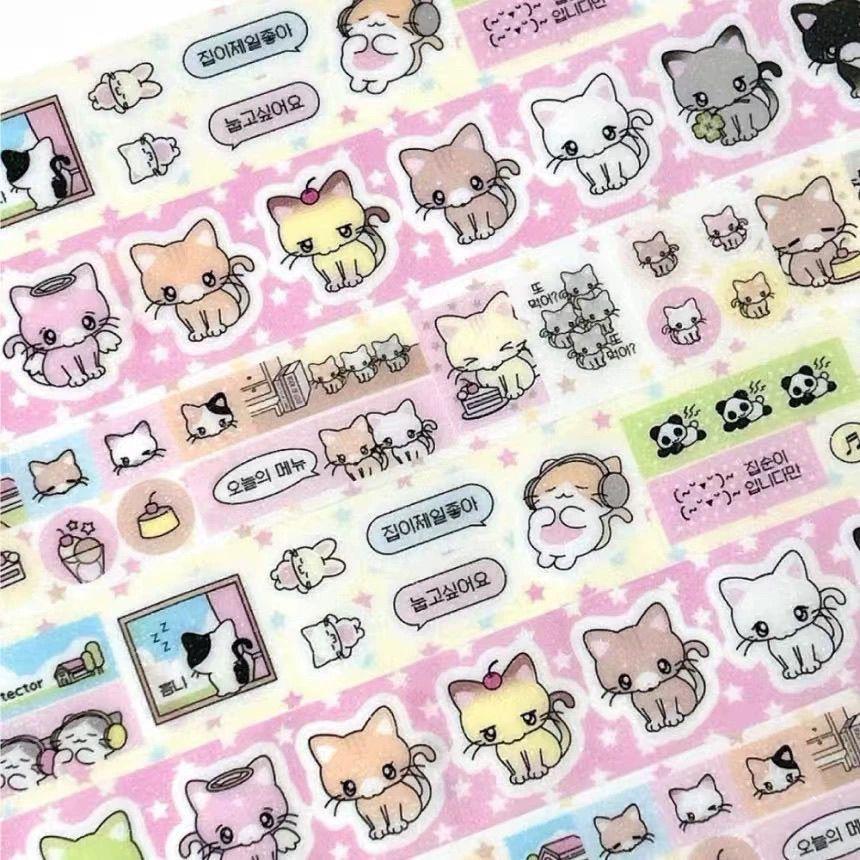 Cute Korean Sweet Kitten Text Dialog Box Tape Hand Account Decoration Material Collage Flash Sand Cutting Film Tape Roll Sticker