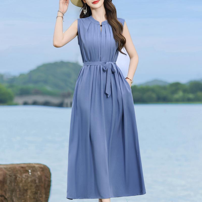 

Элегантное женское летнее платье большого размера без рукавов длинное платье женская винтажная одежда 5XL синий