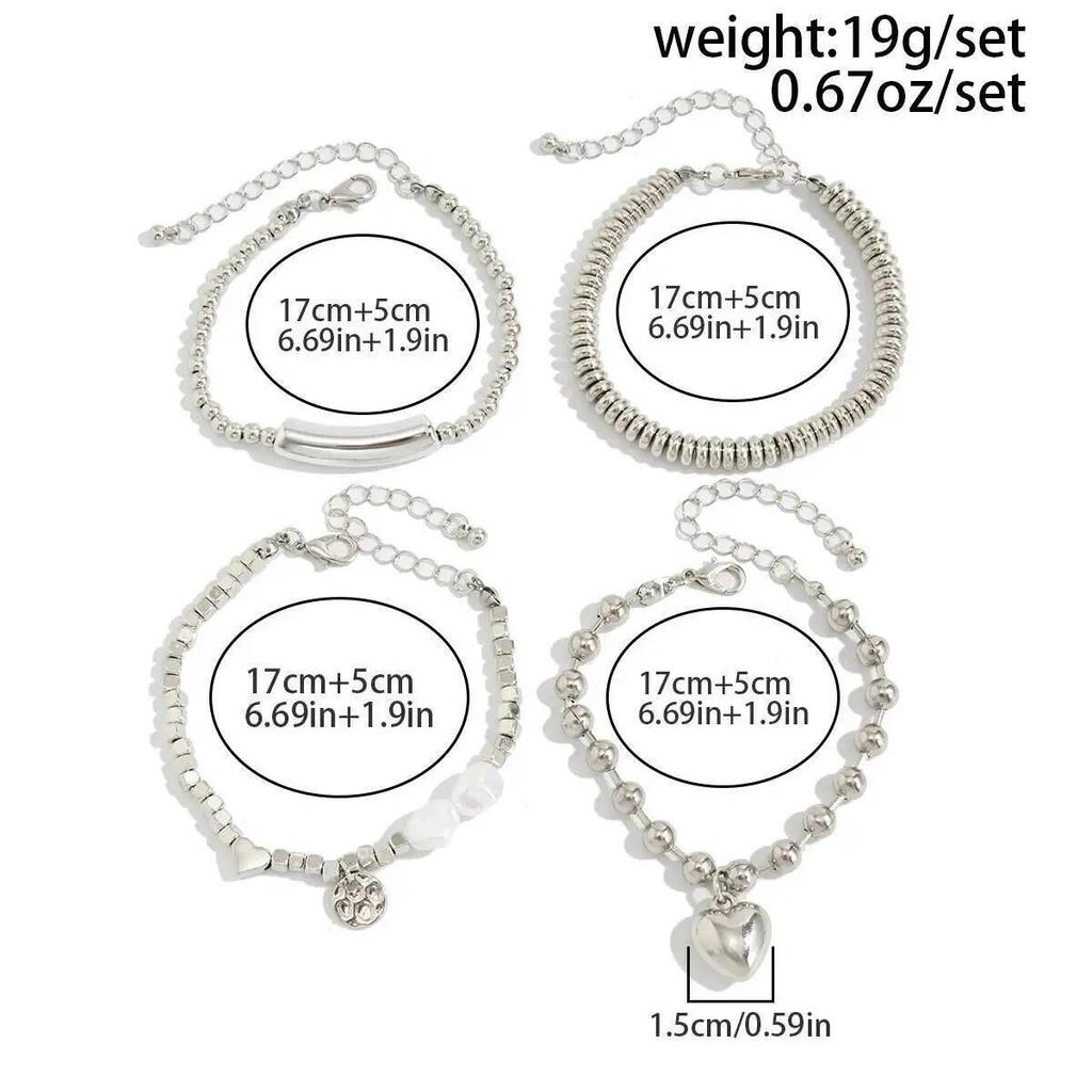 IngeSight.Z 4Pcs/Set Trendy Imitation Pearls Metal Heart Pendant Bracelets Women Luxury Stacked CCB Beaded Bangle Couple Jewelry