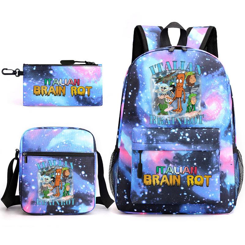 Cartoon abstract Shanhaijing primary school students and teenagers backpack schoolbag tongtongsahur three-piece set L