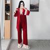 1011 Lace Cardigan Long Sleeve Long Pajama Pants Set Three-piece Golden Velvet Pajamas Women's Home Sweet and Fresh Pajamas