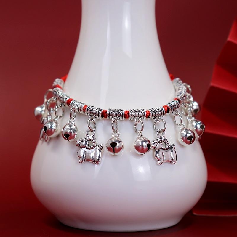 Twelve Zodiac Red String Bracelet with Bell Weaving Hand Chain for Both Men and Women Retro Hand Chain