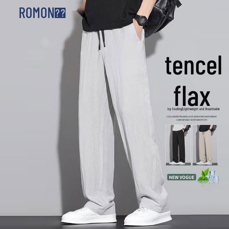 ROMON Men s Tencel Linen Blend Loose Straight Casual Pants 4XL