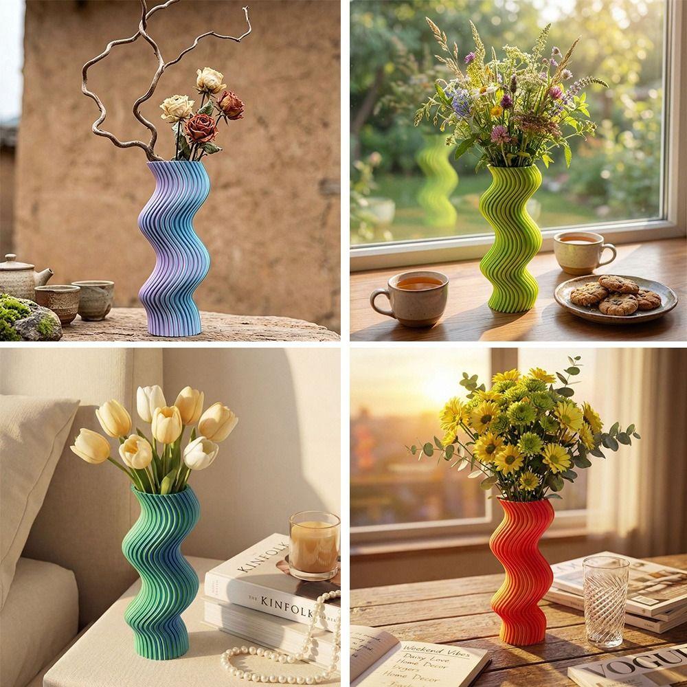 Twisted Design Modern Twisted Flower Bottle Gradient Color Plant Pot Home Desktop Decorations