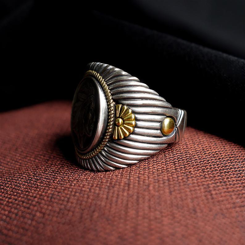New Men's Two-color Ring, Creative Indian Avatar Personalized Punk Jewelry