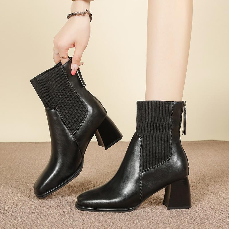 Autumn Winter New Ankle Socks Shoes Women Fashion Large Size Knitted Short Boots Women Slip on High Heels Bootie Botas De Mujer