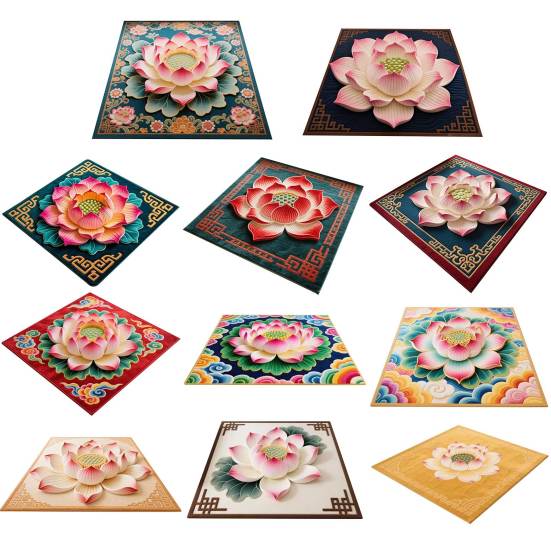 Yousheng Lotus Area Rug Non-slip Washable Flower Indoor Floor Mat Chinese Style Lotus Carpet Living Room Bedroom Office Home Decoration