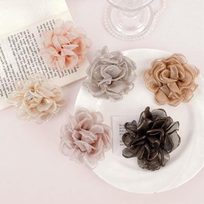 Vintage Tulle Flower & Gold Powder Ruched Rose Hair Clip