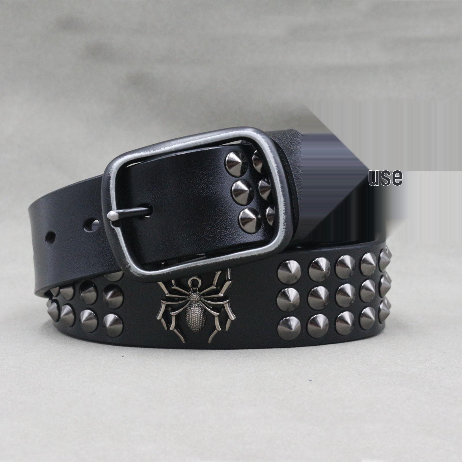 

2024 Оригинальный Дизайн Панк Кожаный Ремень с Шипами-Пауками, Заклепками и D-образной Пряжкой 105 cm чёрный