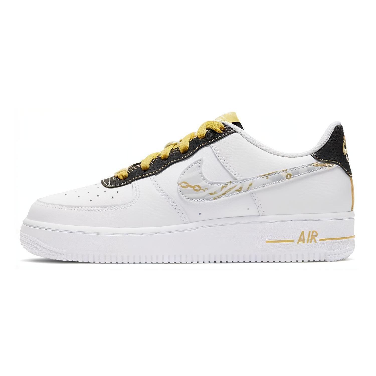 

Кроссовки Nike Air Force 1 07 LV8 GS Gold Links с зебровым принтом Белый Сатурн-Золотой Черный DH5480-100 36