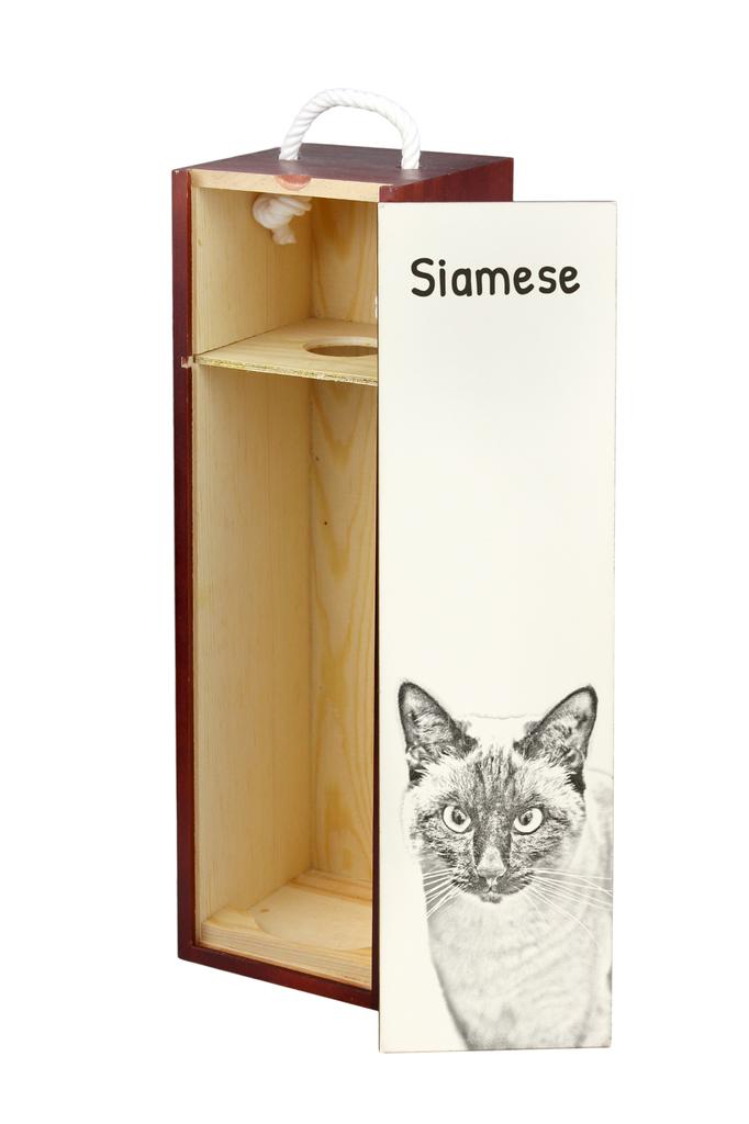 Siamese - Wine Box with a Cat, Alcohol Box with Graphics, Personalized Gift Box from the Art-Dog Brand