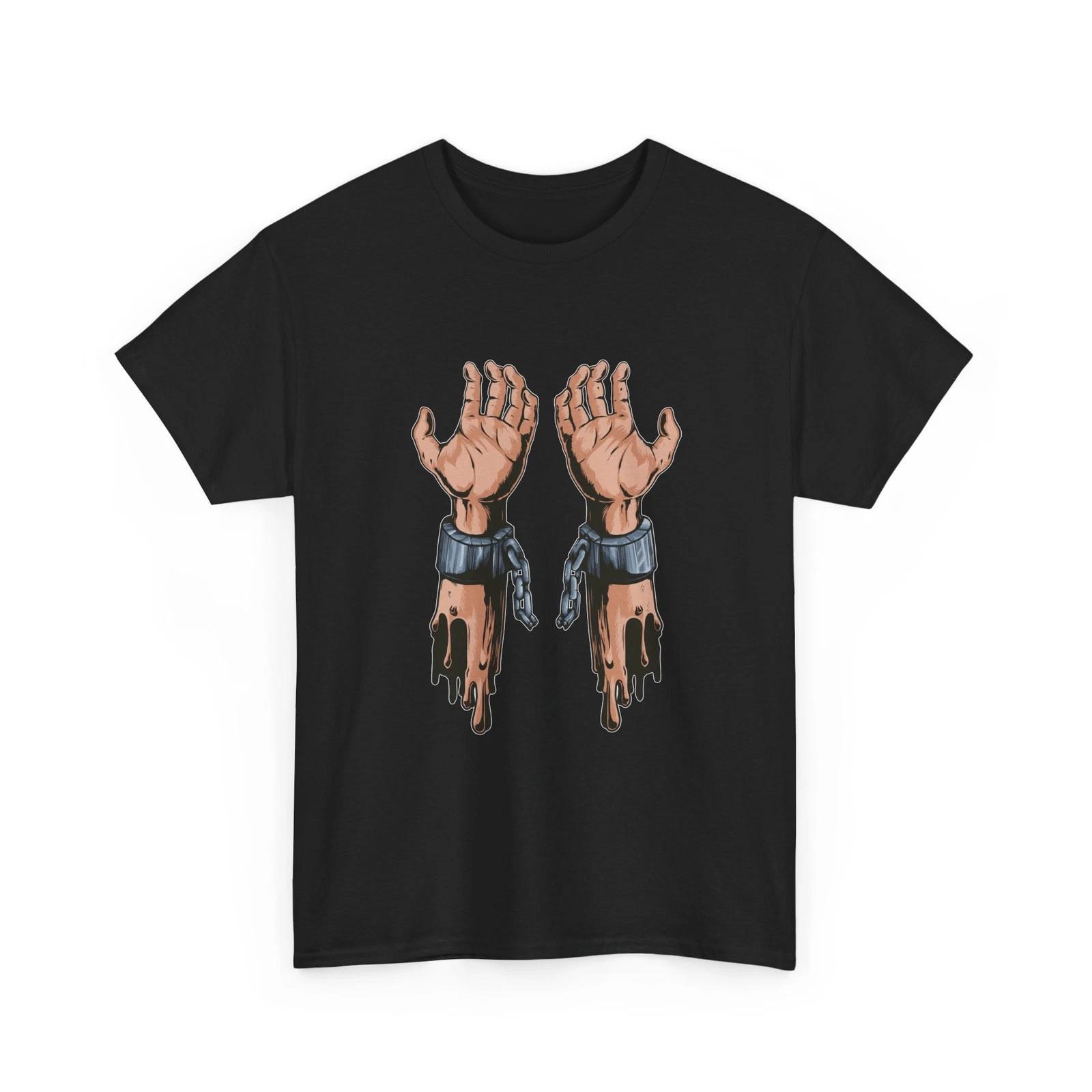 

Dripping Broken Handcuffs T-Shirt | Escaped Hands Graphic Tee, Cool T-Shirt S