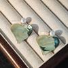 Silver Needle Minimalist Heart Dangle Earrings: Light Luxury Metal and Pearl Design for Women.