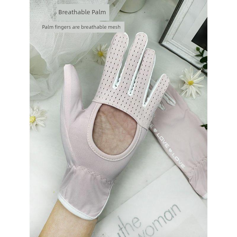 Ice Silk Sun Protection Gloves Women Summer Thin Breathable Palm Hollow Riding UV Protection Non-Slip Touch Screen