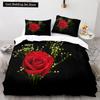 Red Rose King Queen Duvet Cover 3D Beautiful Flowers Theme Bedding Set for Women Girls Romantic Floral Quilt Cover Pillowcase