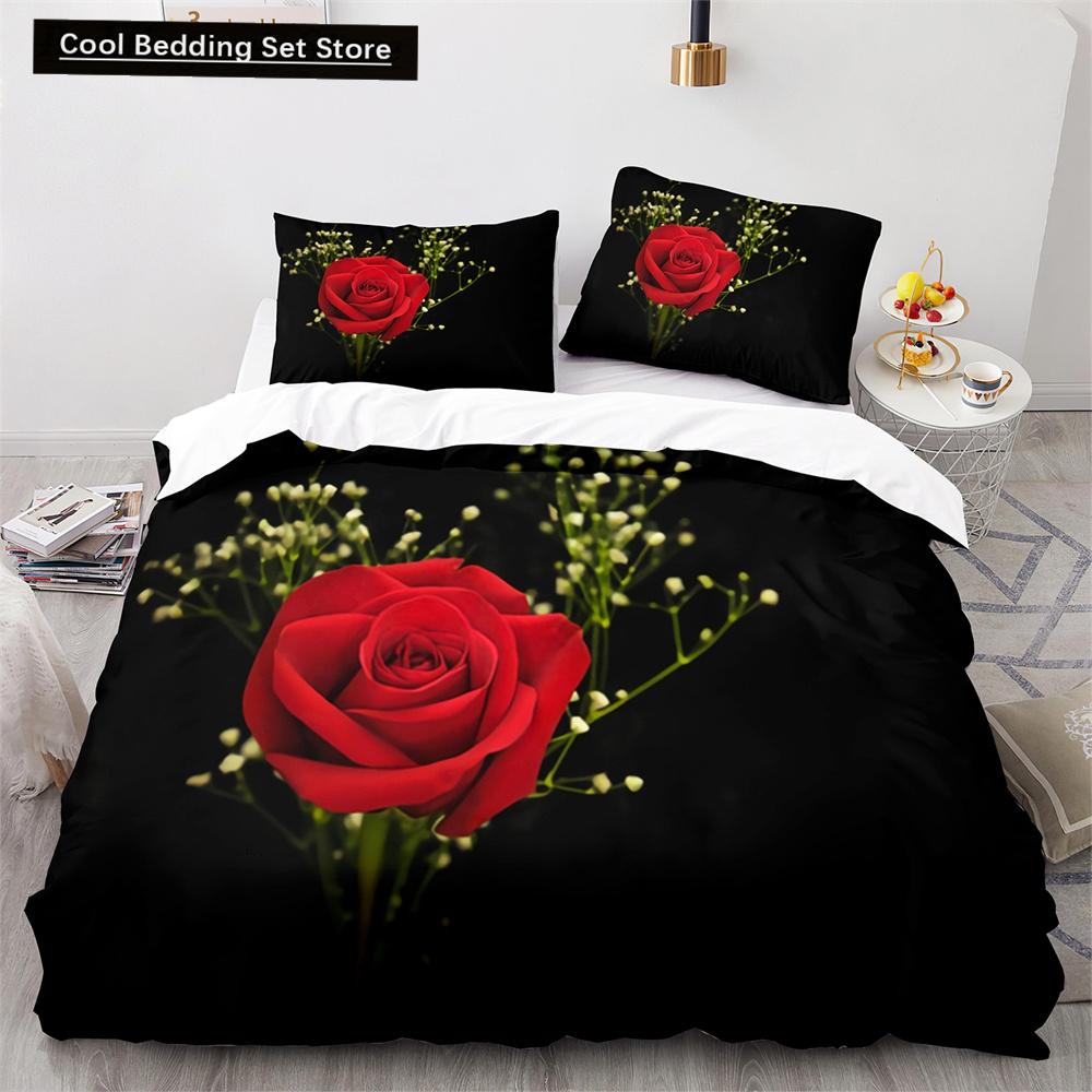 Red Rose King Queen Duvet Cover 3D Beautiful Flowers Theme Bedding Set for Women Girls Romantic Floral Quilt Cover Pillowcase