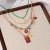 4PCS Colorful Beads Bohemian Stacked Necklace Irregular Tassel Flower Charm Choker Necklace Metal Enamel Clavicle Chain Gifts
