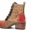 Johnature Echtes Leder Schuhe Damen Stiefel Runde Zehen Retro Handgemacht Reißverschluss Freizeit Nähen Prägnante Knöchel Plateaustiefel