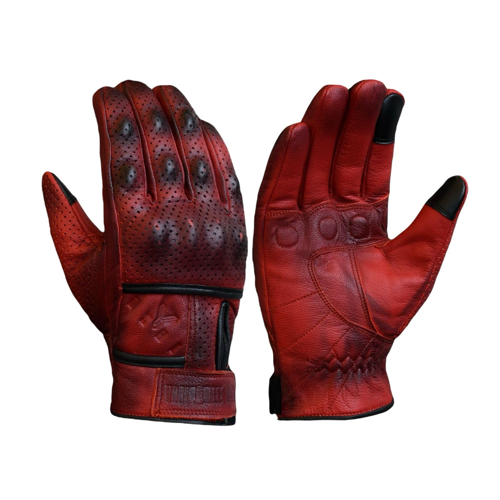 

Genuine Leather Motorcycle with Goat Motorcycle Perforated Leather Gloves, Perforated, Breathable, Protectors, Leather, Gloves, (DIRTY RED, M)