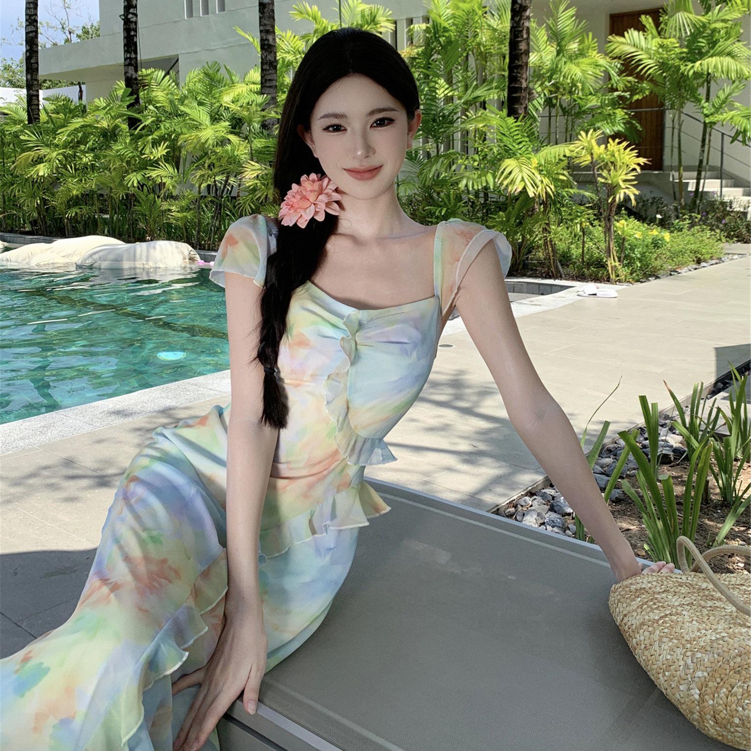 

Французское шифоновое платье-фея с рукавами-крылышками, стройнящее Large