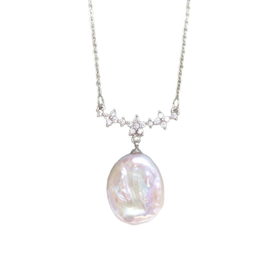 Aurora Colorful Baroque Round Baroque Fairy Necklace Natural Freshwater Pearl Pendant Clavicle Chain