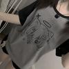 Girls Y2K Tops Cartoon Black Grey Loose T-shirts For Women Casual Tees Long Round Neck Simple Female T-shirts Workout Street Wear Women's T-shirts