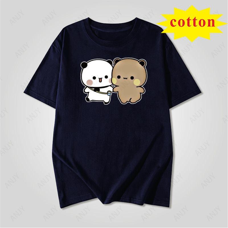 Japanese Soft Cute Animal Tshirt Cute Panda Bear Feeding Cat Pattern Loose Round Neck Top